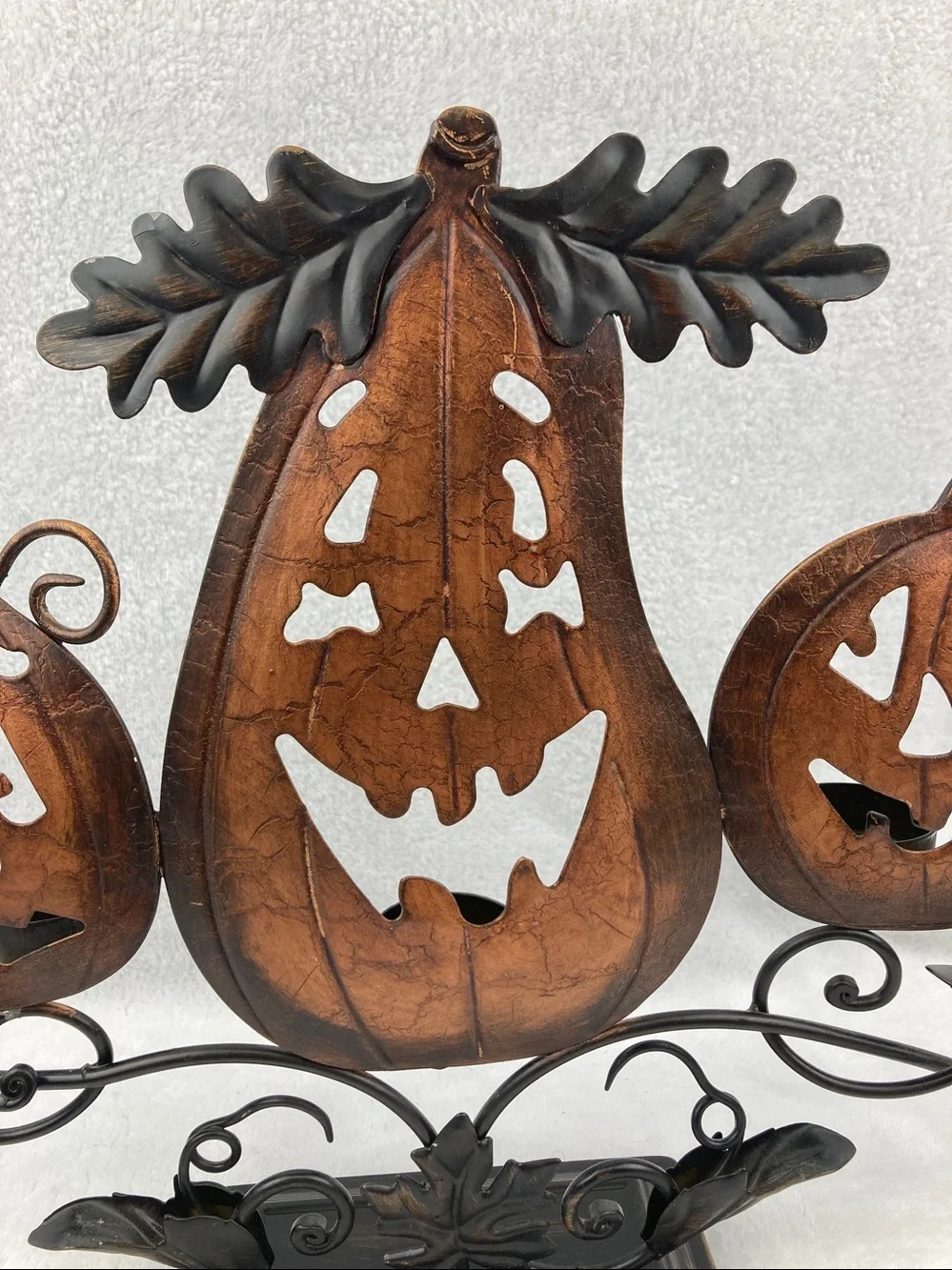Decorative Rustic Halloween Metal Jack-O-Lantern Tea Light Holder 22”